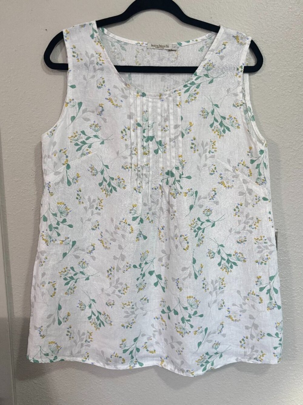 Laura Bianchi 100% Linen Floral Tank Sz L Made in Italy Cottagecore Lightweight